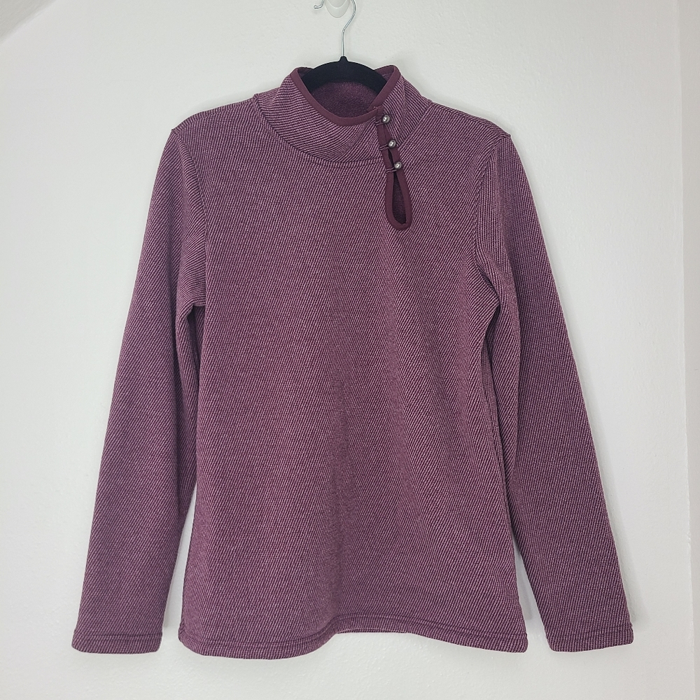 Lucy Sweater Long Sleeve Fleece Warm Button High Neck Purple Size Medium